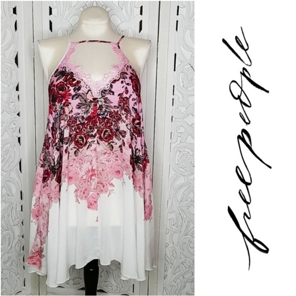 Free People “Floral Haze” Lace Trim Mini Slip Dress in “Tea Combo” 💕 - Picture 3 of 12